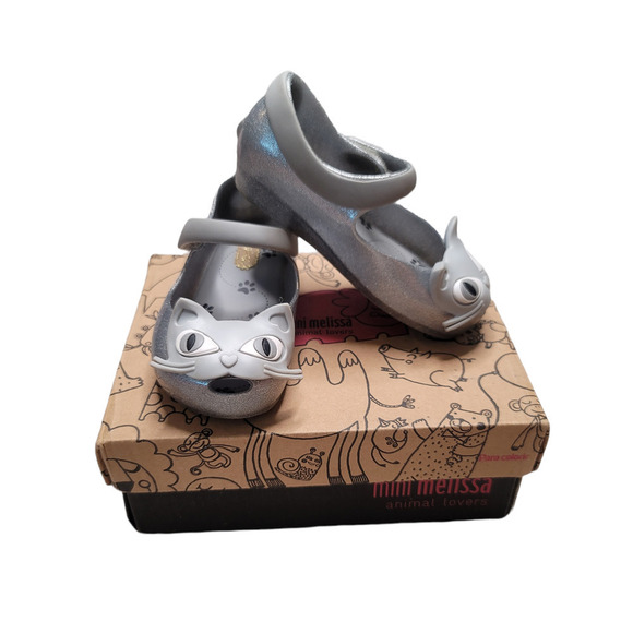 Mini Melissa Toddler Ultra Girl II Cat Glitter Flat Shoes Silver Size US 7M - Picture 1 of 12